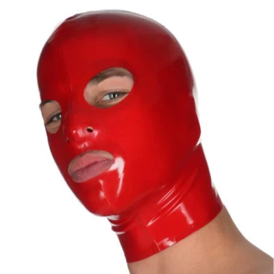 Latex Hood Back Zipper for Men Solid Color Simple Rubber Mask Club Wear Costume - Image 1 of 2