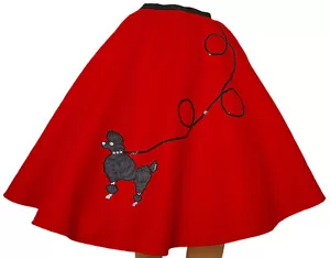 4-Pcs RED 50's Poodle Skirt Size Large - Waist 35"-43" - Length 25" - Foto 1 di 4