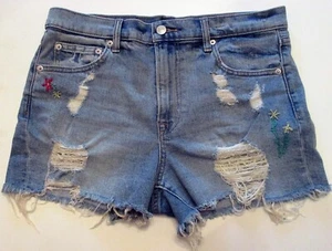 Gap Shorts Sz 29 Denim Distressed , Embroidery, 11" Rise Blue Jeans - Picture 1 of 5