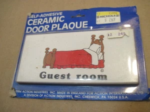 NIB OLD RETRO GUEST ROOM BED SELF-ADHESIVE CERAMIC DOOR NAME PLAQUE WALL SIGN - Picture 1 of 1
