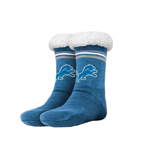 Detroit Lions Women's Stripe Logo Tall Footy Slippers - Size 6-10 NEW! Non Skid Cover