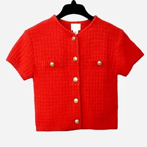 NWT H&M Structured-Knit Short-Sleeve Cardigan Red/Gold-Colored Sizes XS, S, L - Picture 1 of 1