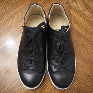 BUGATCHI Black Leather Lace Up Fashion Sneakers Size 8 1/2 Made in Italy - Picture 1 of 4
