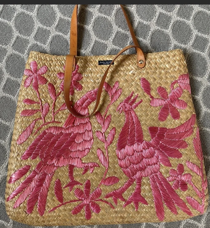 Kate Spade Straw large Tote Embroidered Peacock Design Pre loved - Image 1 of 4