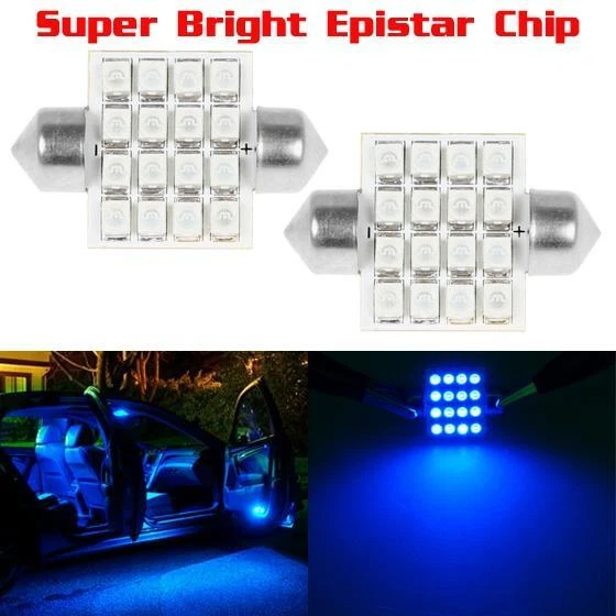 2x Azul 16SMD LED Mapa/Cúpula Interior Instrumento Luces Bombillas LED 31MM DE3022 Foto 1 de 4