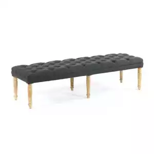 French Provincial Linen Fabric Ottoman Bench Dressing Bench Charcoal Juliet Seat - Picture 1 of 8