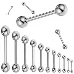 STAINLESS STEEL BARBELL STRAIGHT BAR PIERCING SILVER TRAGUS INDUSTRIAL TONGUE - Picture 1 of 1