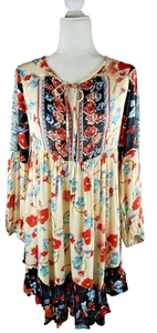 Patrons Of Peace Langarm Viskose Mehrfarbig Blumen Babydoll Boho Kleid Gr. S - Bild 1 von 11
