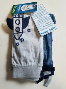 Neu mit Etikett Gerber Bio Baby Junge LOUNGE HOSE 2er Set grau/blau ROCKET/STREIFEN 3-9 Monate - Bild 1 von 2