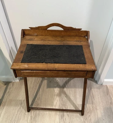 Старинный детский дубовый стол складной откидной верх войлок и доска РЕДКИЙ - Изображение 1 из 4