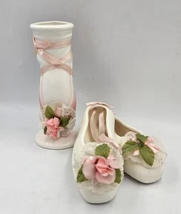 Keramik Ballett Hausschuhe Wanddeko & Vase Rose & Band 1987 künstlerische Geschenke LESEN - Bild 1 von 15