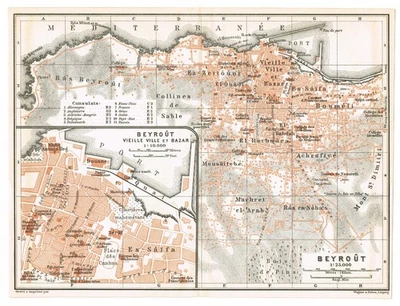 BEIRUT map ORIGINAL city plan map of Lebanon 1909  بيروت  Bayrūt  MIddle East - Image 1 of 4