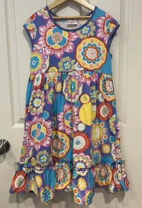 HANNA ANDERSSON Short Sleeve Ruffle Dress Size 140 cm 10 US Multi-Color Floral - Picture 1 of 6