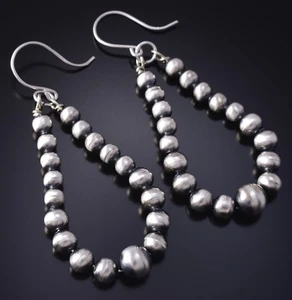 Silver Navajo Pearls Loop Earrings by Rena Begay 5G18M - Picture 1 of 6