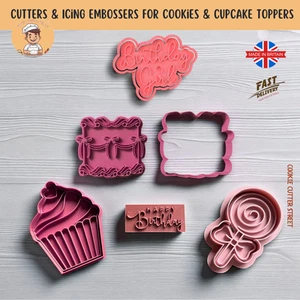 Happy Birthday Girl Cookie Cutter Icing Stamp Embossers - Picture 1 of 2