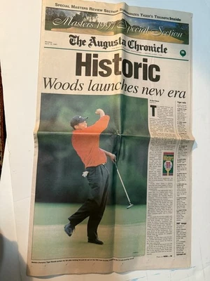 VTG rare Masters 1997 Augusta Chronicle Historic Newspaper Tiger Woods - Image 1 of 4