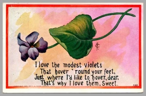 Love Modest Violets Hover 'Round Your Feet Sentimental Postcard c1910 Postcard - Imagen 1 de 2