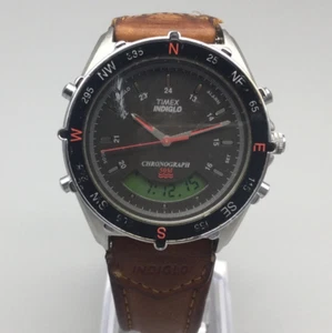Vtg Timex Chronograph Watch Men Indiglo 39mm Black Analog Digital New Battery - Picture 1 of 16