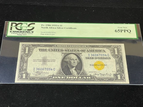 1935A $1 North Africa Note Silver Certificate Emergency Issue FR2306 PCGS 65 PPQ Cover