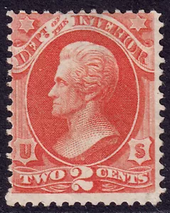 US Scott O16, 1873 Jackson 'Interior', 2c vermilion, UNUSED NG - Picture 1 of 1