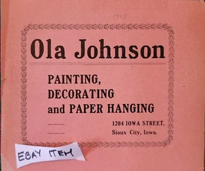 1903 Sioux City, Iowa OLA JOHNSON Advertising Ad Decorating Paper Hanging - Picture 1 of 1