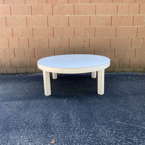 Large White laminate round Postmodern midcentury modern coffee table Ray Arthur Cover