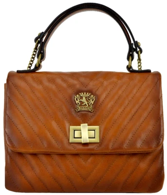 🌞BOLSO DE CUERO ACOLCHADO MARRÓN PIAN DI MELOSA DISEÑADOR ITALIANO PRATESI FIRENZI🌺NUEVO CON ETIQUETAS Foto 1 de 4