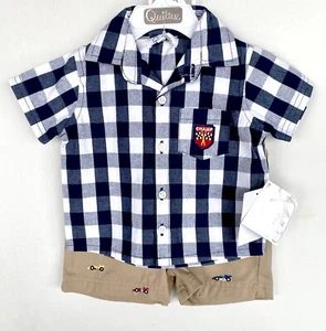 Quiltex SS Check Shirt & Short Set. Racing Car NWT Price $18 0-3 Months $24 - Picture 1 of 5