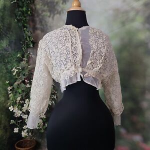Antique Edwardian Irish Crochet Lace Blouse Top Shirt Cropped Mesh Victorian