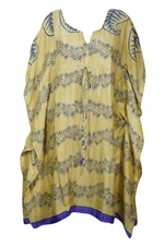 Boho Women's Beige Blue Mid Calf Kaftan Housedress Maternity Cover Up Dress 3XL