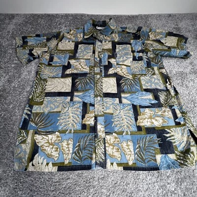 复古 Malihini 夏威夷衬衫男式大号蓝色绿色花卉热带棉美国 — 第 1/4 张图片