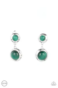 Paparazzi - Subtle Smolder - Green Cat Eye Stones Clip ons - Picture 1 of 2