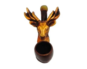 Mini pipa de mano hecha a mano con cabeza de ciervo para fumar tabaco astas de cierva animales de naturaleza salvaje - Imagen 1 de 2