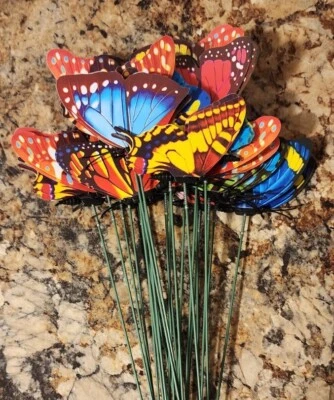 Garden Decor Flower Pot Plant Pick Stake Colorful Butterfly NEW 12“ Tall - Image 1 of 4