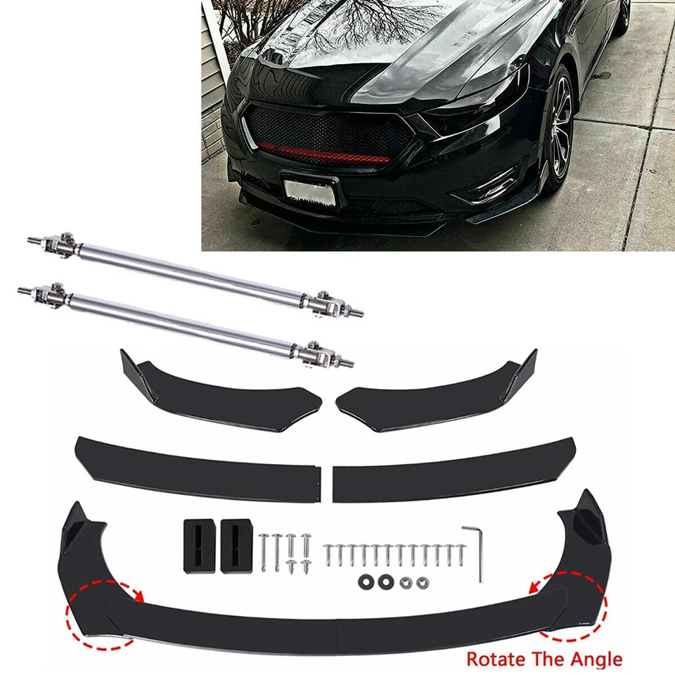 For Ford Taurus SHO /SEL Front Bumper Lip Splitter Spoiler Glossy + Strut Rods - Imagem 1 de 4