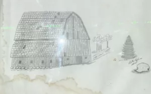 Vintage Lithograph Art Drawing Nature Landscape Log Cabin Barn Signed Framed Y2K - Picture 1 of 10