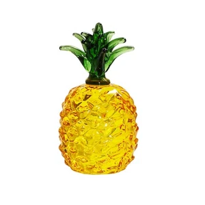 Crystal Yellow Pineapple Figurines Glass Fruit Paperweight Art Collection Gift - Picture 1 of 14