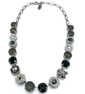 MARIANA Multicolor Green Blue Silver Plate Swarovski Crystal Mosaic Necklace 18" - Picture 1 of 13