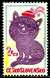 Checoslovaquia 1980 gato, animal, sombrero, arte, cortes de papel, mascota, Mi.2580, montado sin montar o nunca montado, error - Imagen 1 de 2