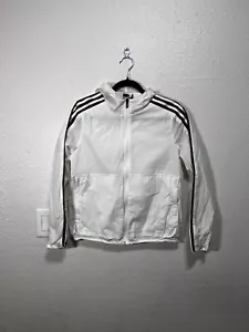 Adidas 3 Stripes Men’s Windbreaker Hooded White Size Large - Picture 1 of 10