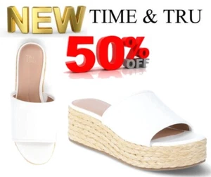 Sandalias Time and Tru para mujer talla 11 plataforma de rafia color blanco NUEVAS - Imagen 1 de 12