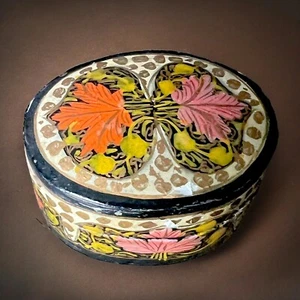 Französische Blumen Pappmaché Schmuckschatulle handbemalt Schmuckkästchen Frankreich Vintage - Bild 1 von 8