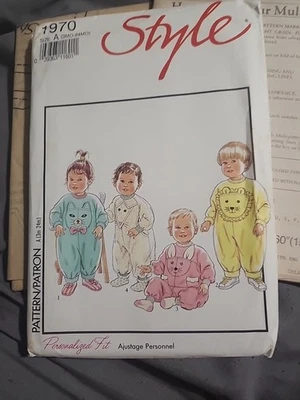 Style Sewing Pattern 1991 Babies Playsuits Animal Face 1970 Size 3MO-24MO Uncut  - Image 1 of 4