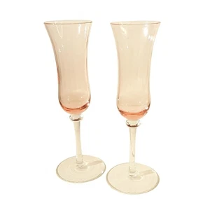 Vintage 2 rosa optische geriffelte Sektglas klare Stiele Vintage Nachlass - Bild 1 von 4