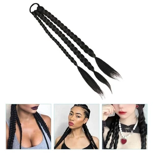 Pieza de pelo sintético trenzado cola de caballo extensión largo negro 45 cm - Imagen 1 de 10