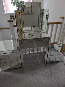 Mirrored Dressing Table and Bedside Cabinets - Picture 1 of 7