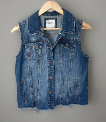 Chaleco Denim Azul Mudd Para Mujer MEDIANO Recortado Y2K Flecos Crudos Boho Festival Hippie Foto 1 de 4