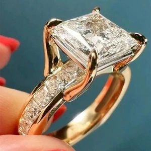 Elegant Cubic Zirconia Wedding Jewelry Women Yellow Gold Plated Rings Size 6-10 - Picture 1 of 11