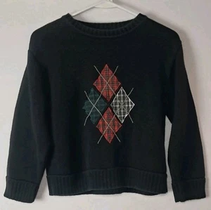Hartstrings Boys 8/10 Knit Sweater Holiday Christmas Navy Blue Argyle - Picture 1 of 5