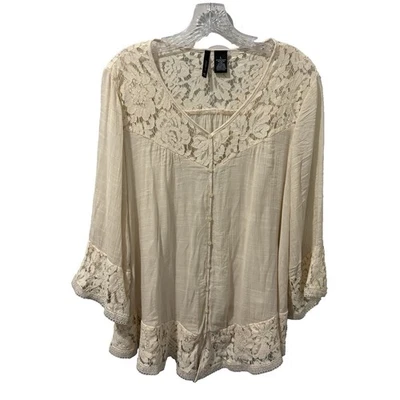 Blusa Top New Directions Para Mujer Talla L Beige Boho Campesino Encaje Foto 1 de 4